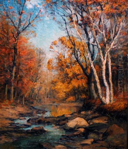 Autumn Landscape With Stream Oil Painting by Franklin B. De Haven