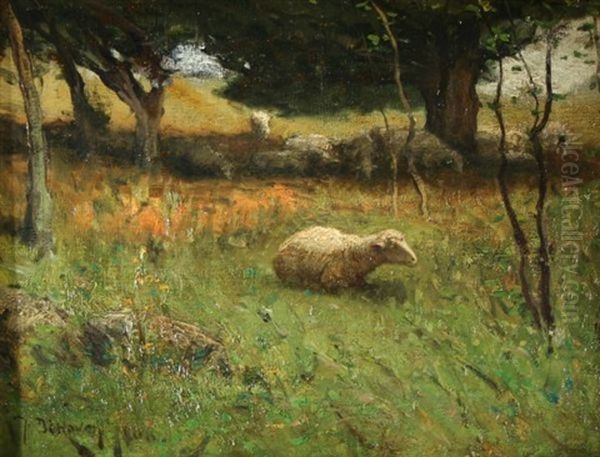 Sheep In The Pasture Oil Painting by Franklin B. De Haven