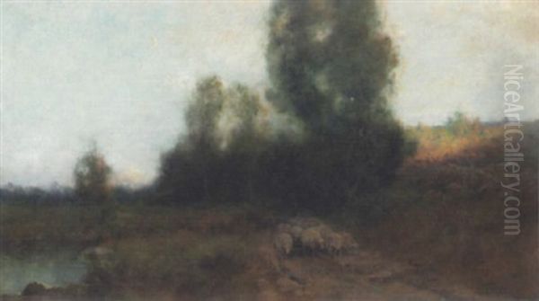 Sheep At Twilight Oil Painting by Franklin B. De Haven