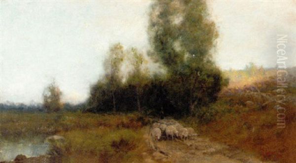 Sheep At Twilight Oil Painting by Franklin B. De Haven