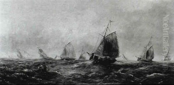 Ships On A Stormy Sea Oil Painting by Franklin B. De Haven