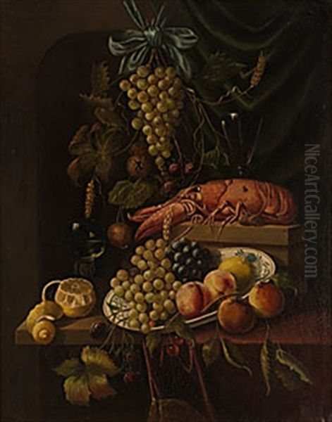 Stilleben Med Frukter Och Hummer Oil Painting by Jan Jansz de Heem the Younger