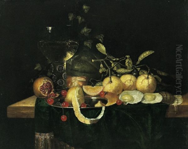 Stillleben Mit Orangen, Kirschen, Granatapfel Und Einem Gefullten Weinglas Oil Painting by Jan Jansz de Heem the Younger