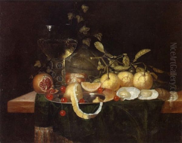 Stilleben Mit Orangen, Kirschen, Granatapfel Und Einem Gefullten Weinglas Oil Painting by Jan Jansz de Heem the Younger