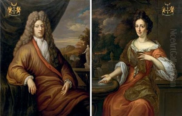 Portrait Of A Nobleman, Of The Asch Van Wijck Family (+ Portrait Of An Elegant Lady; Pair) Oil Painting by Martinus De La Court