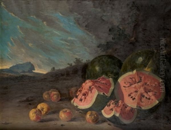 Bodegon Con Sandias Y Membrillos Oil Painting by Rafael de la Torre