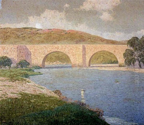 Viejo Puente Sobre El Rio Mapocho, Chile Oil Painting by Carlos Maria De Santiago