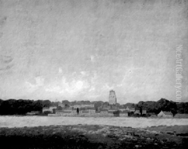 Playa, Casas Y Luna by Carlos Maria De Santiago