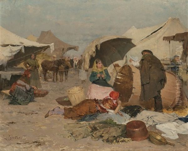 Dia De Mercado Oil Painting by Lajos Deak Ebner