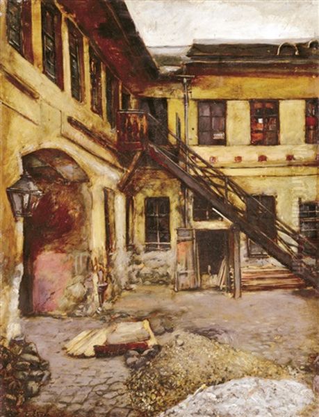 Courtyard Of The Museum Of Szolnok Oil Painting by Lajos Deak Ebner