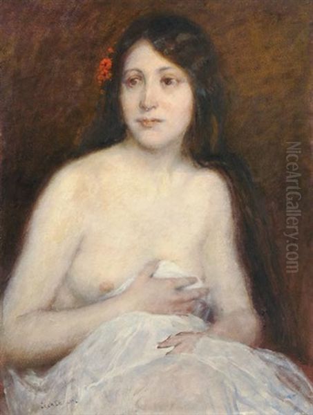 Half Nude Oil Painting by Lajos Deak Ebner