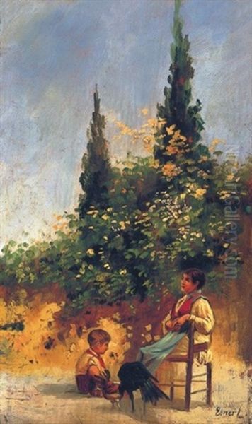 Piheno Gyerekek - Children At Rest Oil Painting by Lajos Deak Ebner