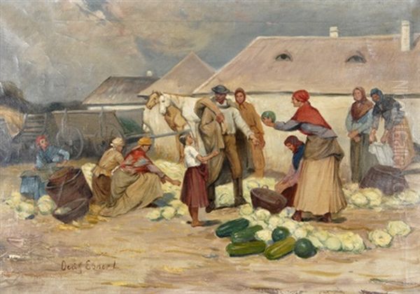 Melonenverkauferin Oil Painting by Lajos Deak Ebner