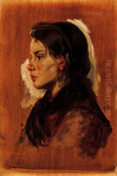 Noi Arckep  - Parizsi Lany (parisian Girl) Oil Painting by Lajos Deak Ebner