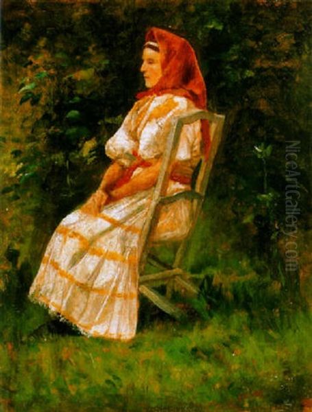 Kertben (in The Garden) Oil Painting by Lajos Deak Ebner