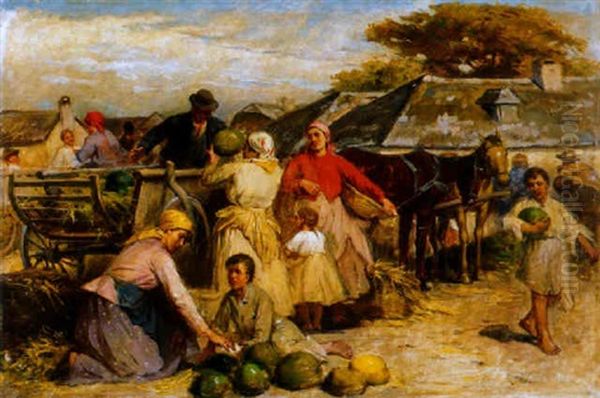 Szolnoki Vasar (market In Szolnok) Oil Painting by Lajos Deak Ebner