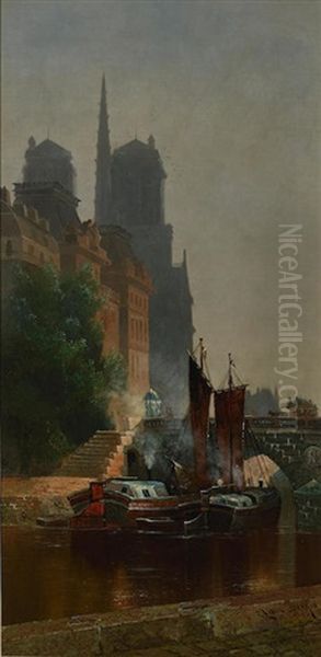 For Notre Dame, Foggy Morning Oil Painting by Edwin Deakin