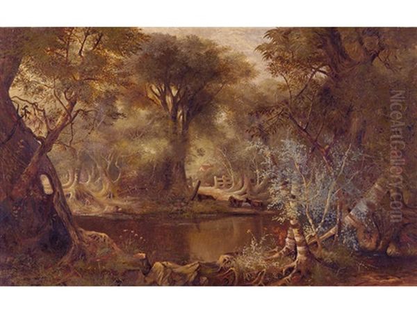 Cattle In A Stream Oil Painting by Edwin Deakin