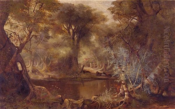 Cattle In A Stream Oil Painting by Edwin Deakin