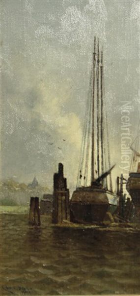 Ship Yard Oil Painting by Edwin Deakin