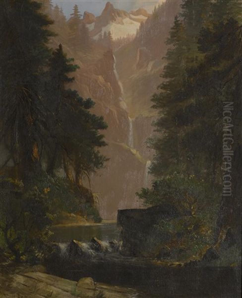 Sierra Waterfall Oil Painting by Edwin Deakin