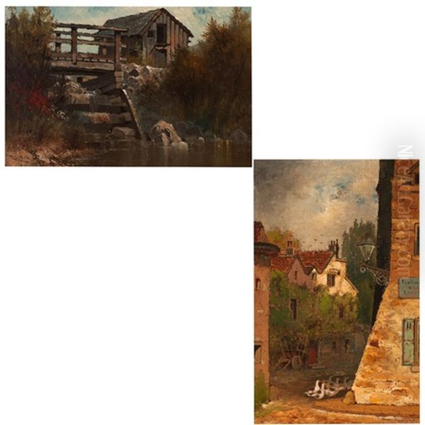 Fontenay Aux Roses - Near Paris (+ Mill On Stream; 2 Works) Oil Painting by Edwin Deakin