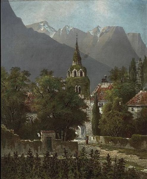 Alpine Castle Oil Painting by Edwin Deakin