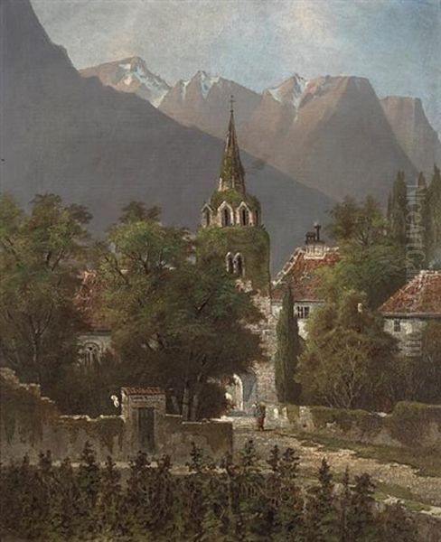 Alpine Castle Oil Painting by Edwin Deakin