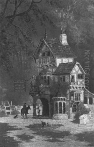 Sign Of The Gate, An Old English Tavern Oil Painting by Edwin Deakin