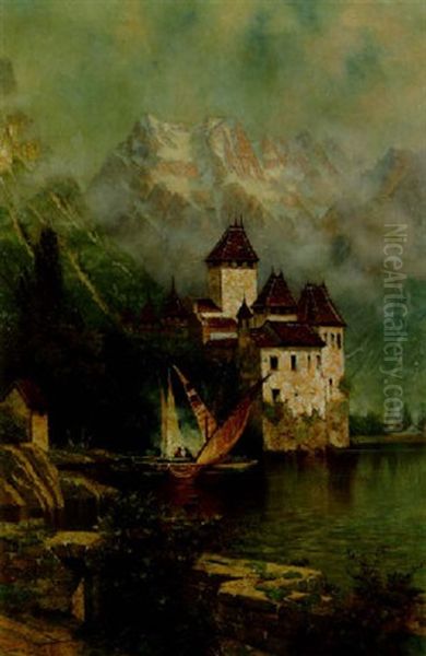 Castle Of Chillon, Switzerland Oil Painting by Edwin Deakin