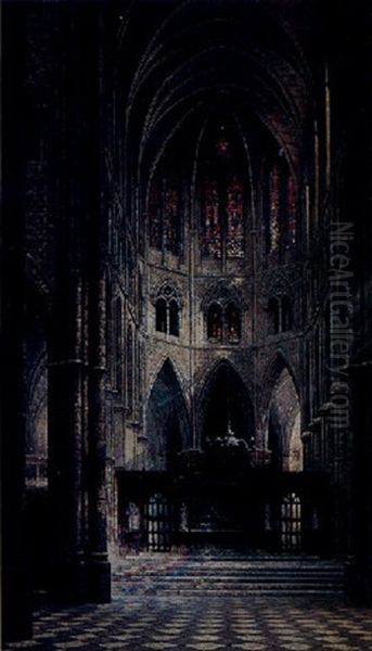 A Church Interior Oil Painting by Edwin Deakin