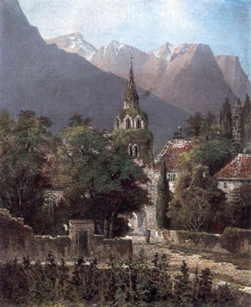 Alpine Castle Oil Painting by Edwin Deakin