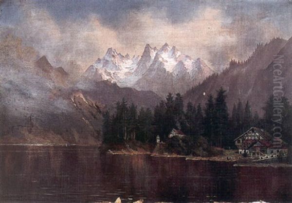 Alpine Lake Oil Painting by Edwin Deakin