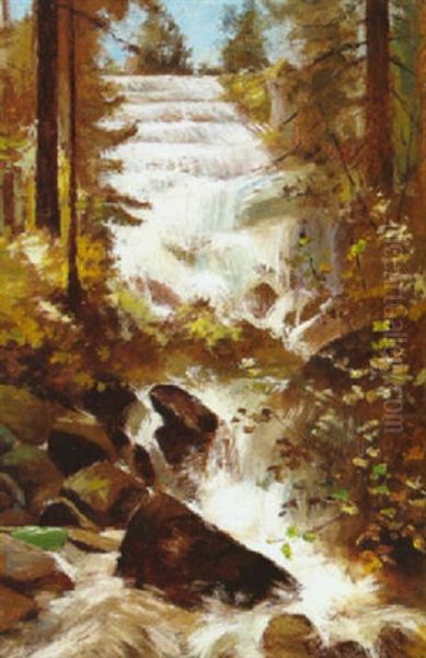 Mountain Waterfall Oil Painting by Edwin Deakin