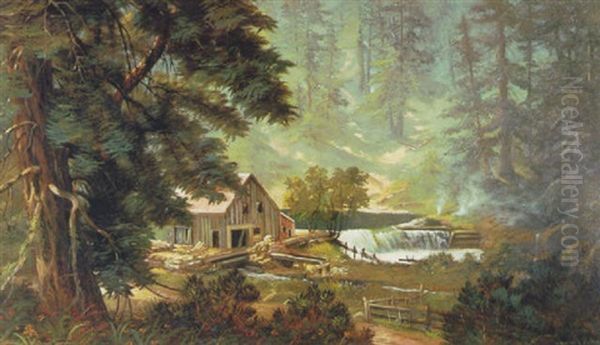 Mill In Shasta (where Union Pacific Ties Were Milled) Oil Painting by Edwin Deakin