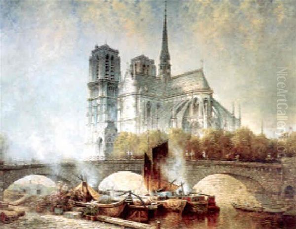 View Of Notre Dame Oil Painting by Edwin Deakin