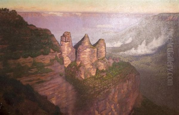 The Three Sisters, Blue Mountain Oil Painting by Thomas Dean