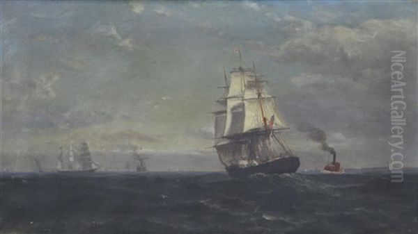 American Ship At Sea Oil Painting by Walter Lofthouse Dean