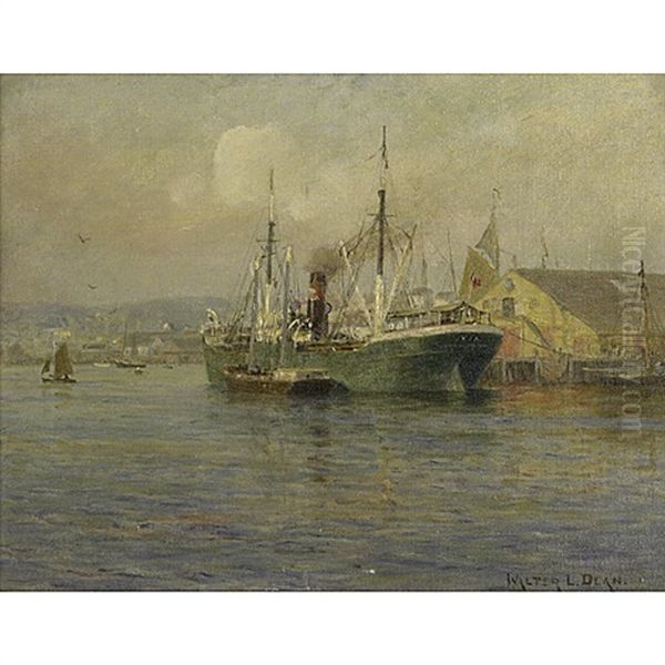 Ship In The Harbor Oil Painting by Walter Lofthouse Dean