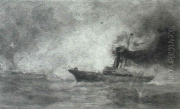 Sea Battle Oil Painting by Walter Lofthouse Dean