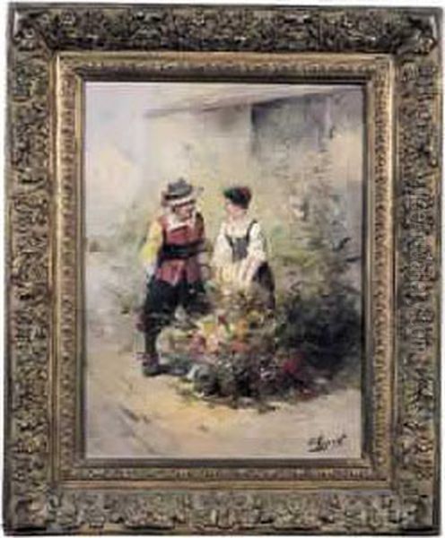 Mousquetaire Et La Marchande De Fleurs Oil Painting by Eugene Appert