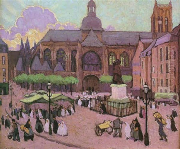 Dia De Primera Comunion En La Plaza De Dieppe, Francia Oil Painting by Emmeline Deane