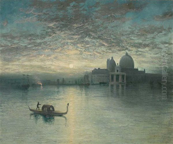 Morgenstimmung Am Canal Grande Mit Blick Uber Dogana Auf Santa Maria Della Salute Oil Painting by William Wood Deane