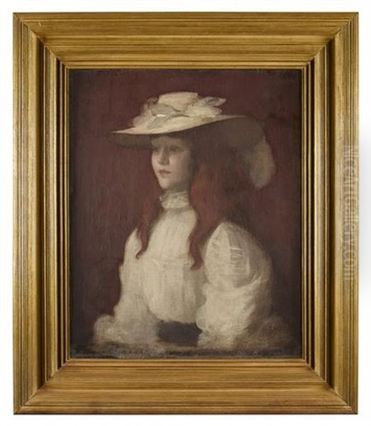 Girl In A Straw Hat Oil Painting by Stanismore Richmond Leslie Deans