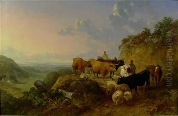 Herders In A Landscape Oil Painting by John Dearman