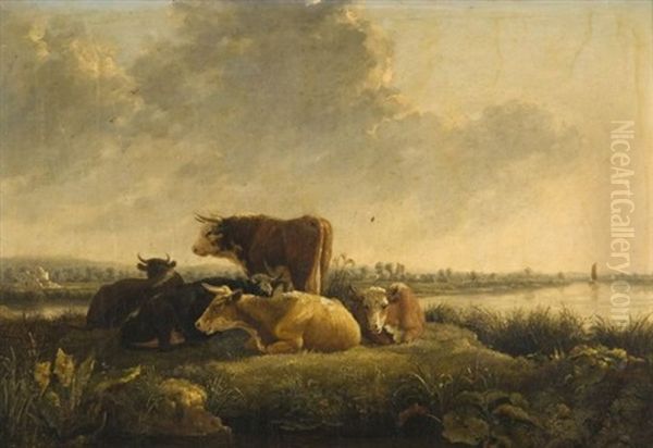 Troupeau De Vaches Dans Un Pre Oil Painting by John Dearman