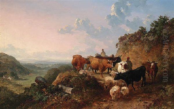 Droving The Cattle Home Oil Painting by John Dearman