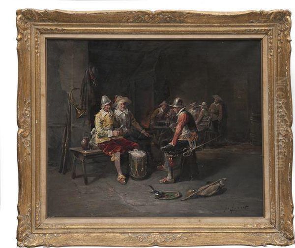 La Partie De Cartes Des Soldats Dans L'auberge Oil Painting by Georges Appert