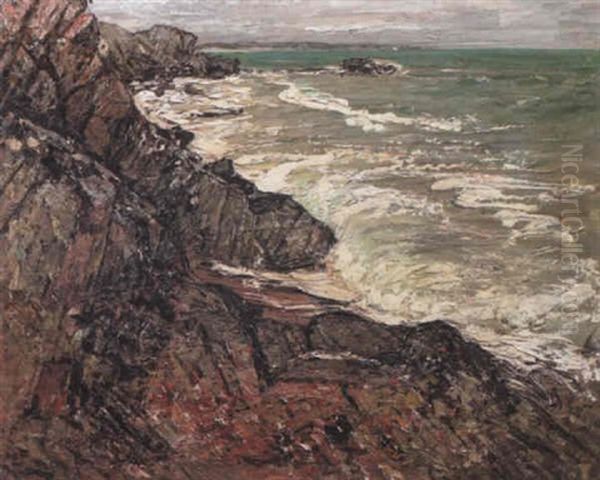 Storm On The Brittany Coast Oil Painting by Henry Golden Dearth