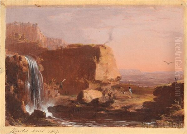 Western Landscape With Waterfall And Figure Oil Painting by Charles Deas